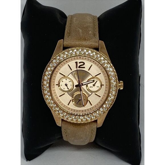 Fossil ES2955 Women Sand Leather Rose Analog Dial Quartz Wrist Watch QB578 - Picture 1 of 12